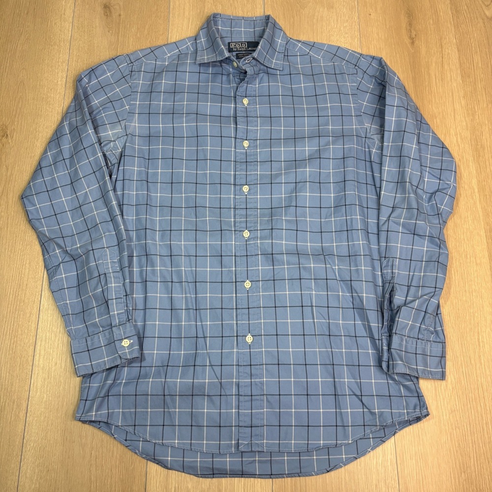 Polo Ralph Lauren Westerton Mens Small Blue Grid Check Cotton Button Down Shirt